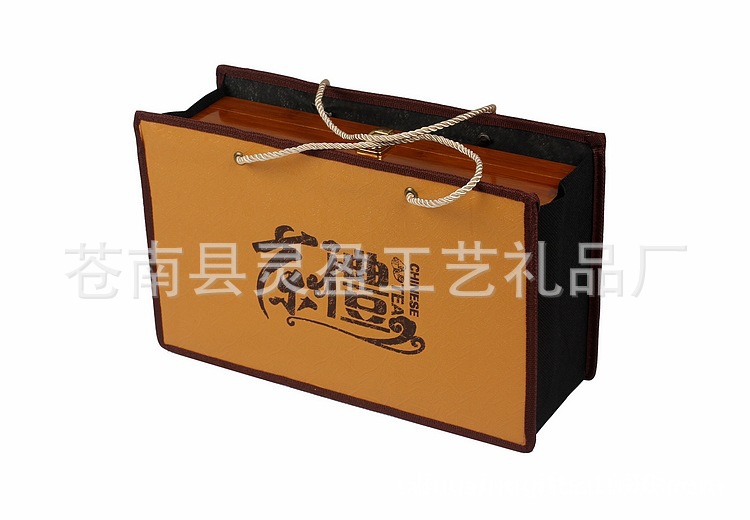 Gold Printing Leather Tea Tote Bag of Metal Pot & Paper Box